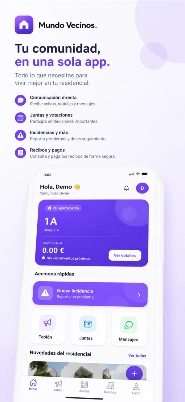 Captura de la app Mundo Vecinos