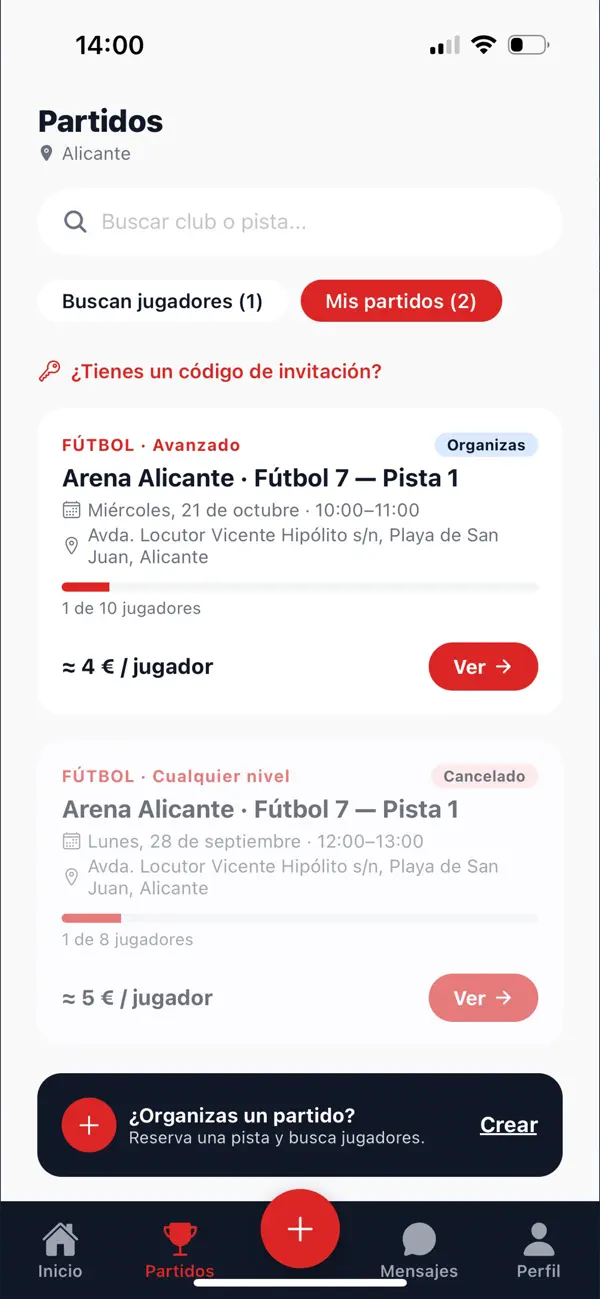 Captura de la app Olimpus
