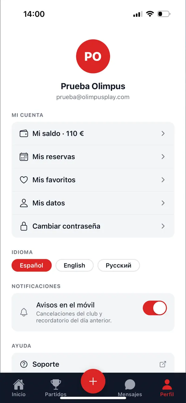 Captura de la app Olimpus